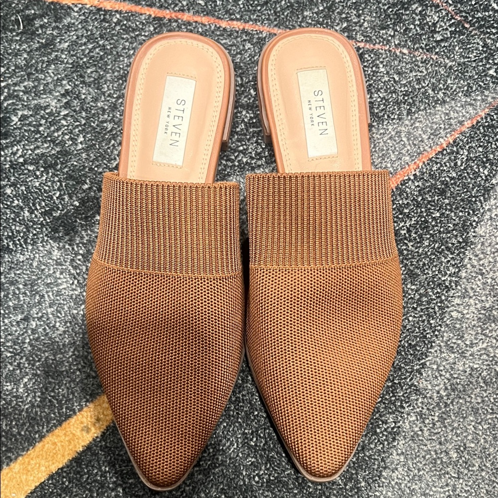 Steve Madden Brown Knit Pointed-Toe Slip-On Mules